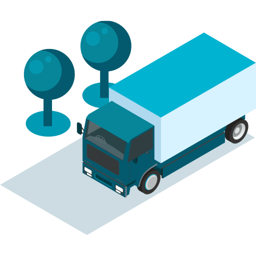 Ilustração: Um caminhão e duas árvores ao lado.
